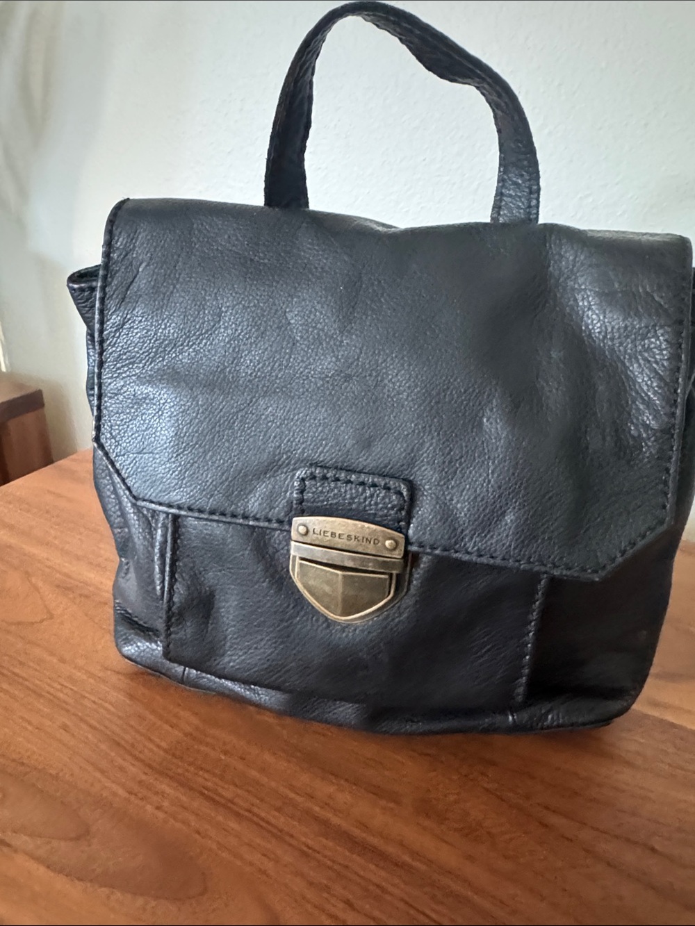 Liebeskind Black Leather Backpack with Gold-Tone Clasp